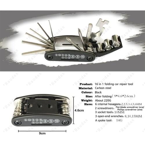 Road Bike Portable 16 In 1 Multifunction Bicycle Repair Tools Kit Hex Spoke Cycling Wrench Screwdriver Tool MTB Bike Repair Tool