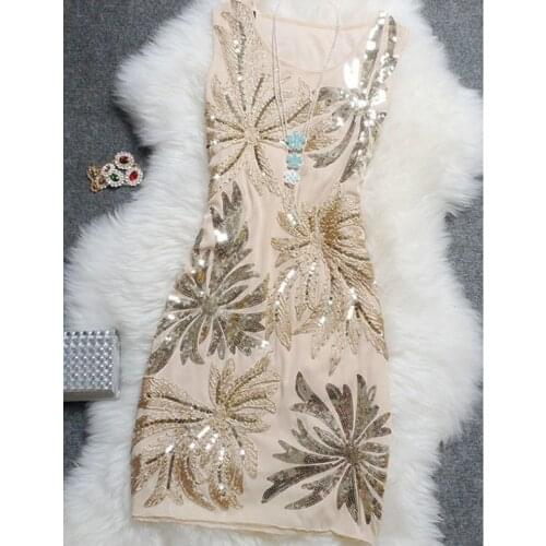 Elegant Vintage Sequined Tank Casual Plus Size Floral Women Party Summer Dress Sequin Dress Women vestido vestidos De Fiesta