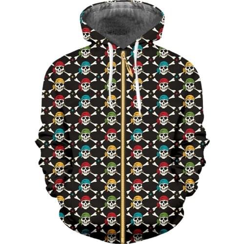 IFPD EU Size Cool Skull Printed New Harajuku 3d Zipper Hoodies Women/mens Hiphop Sweatshirt Long Sleeve Plus Size Coats
