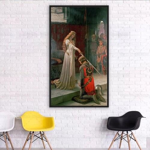 Famous The Accolade Canvas Painting Edmund Blair Leighton Spirit of Knight Famous Art for Home Decor