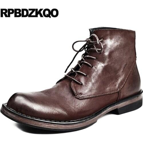 Brown Ankle Fur Italian Genuine Leather Booties Full Grain Mens Winter Boots Warm Handmade 2018 European Shoes Lace Up Autumn