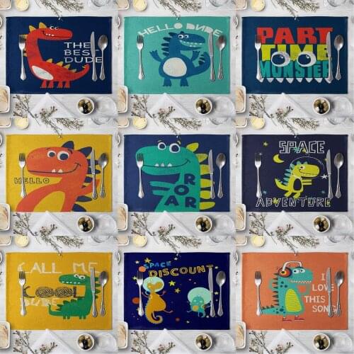 Fashion Print Rectangle Cotton Linen Western Style Table Pad Cut Mats Placemat for Dinner Kitchen Table 40x30cm Cartoon