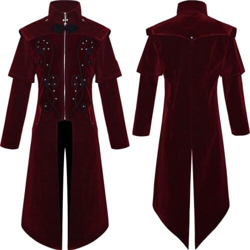 Men Steampunk Vintage Tailcoat Jacket Gothic Victorian Coat Halloween Costume
