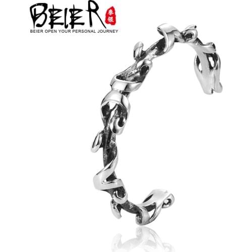 Beier Sterling Bracelet Highly polished simple vintage man and women bracelet BR925SZ023