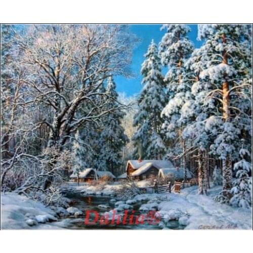 Winter Forest Creek Needlework Arts Crafts Full Embroidery DIY Counted Cross Stitch Kits 14CT Unprinted Home Decor Handmade