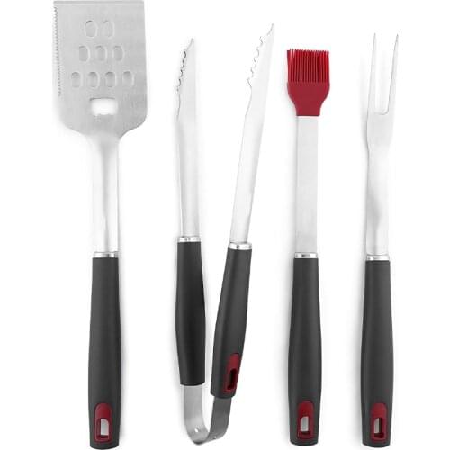 4Pcs Stainless Steel Bbq Grill Tools Set Tongs Spatula Grill Fork Basting Brush Kit for Camping Outdoor Parties Barbeque Utensil