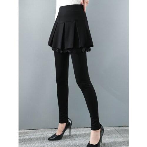 2020 autumn and winter new high waist slim pleated skirt fake two-piece leggings skirt