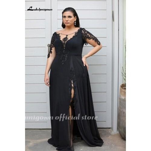 Stylish Lace Appliqued Plus Mother of the Bride Dresses With Long Sleeves V Neck Beaded Side Split Evening Gowns Floor Length