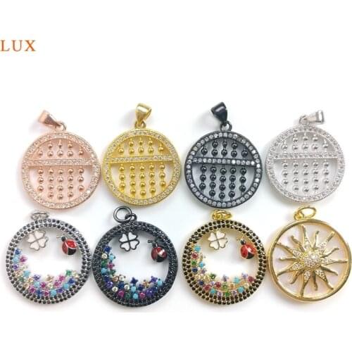 5pcs Cute Fashion Micro CZ Pave Beads Pendants Round Pendants Flower Beetle Fun Shell Sun Pendants Necklaces For Women Jewelry