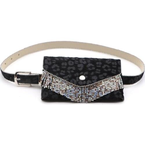 10PCS / LOT Waist Bag for Women Fashion Leopard Chest Belt Bag Ladies Rhinestone Tassel Waist Pack Fanny Pack Mobile Coin Wallet