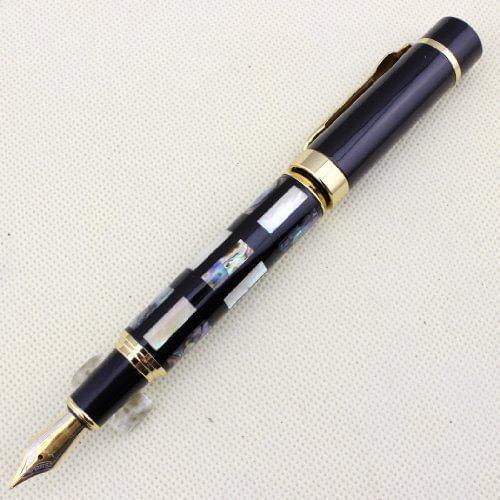 With Real Sea Shell Luxury Fountain Pen Jinhao 650 Black 18kgp Medium Nib Great Wall