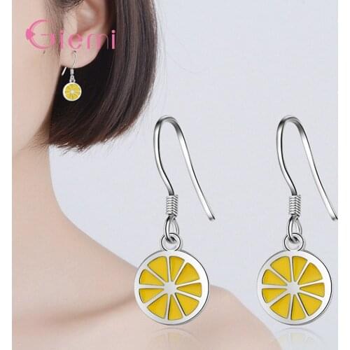 Genuine 925 Sterling Silver Hook Earrings Novel Design Shape Yellow Lemon Chip Pendant Korean Earrings For Wife/Girlfriend