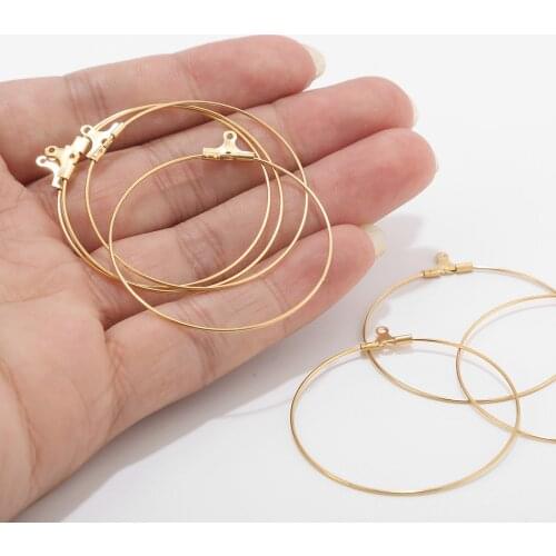 50pcs Stainless Steel Earrings Round Ear Hanger Hanging 4.0cm Earrings Supplies Gold Ear Connectors For Diy Jewelry Making