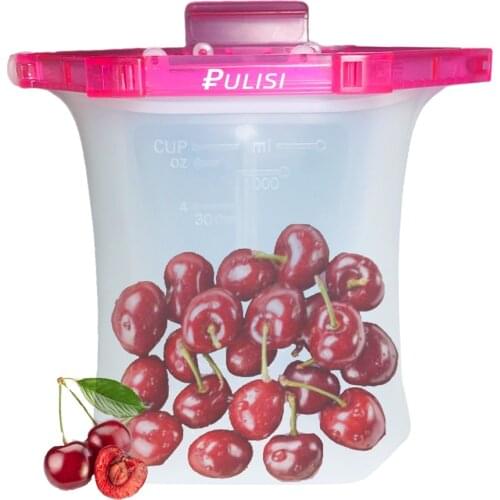 Silicone Reusable Flat Bottom One Step Lock Containers Leakproof Standing Silicone Bag Dishwasher-Safe Freezer Fruit Storage Bag