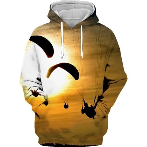 20213D Parachute Print Men Women Hoodie Hip Hop Excitement Long Sleeve Sweatshirt Coat Paraglider Glider Mens Pullover Tops