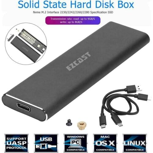 M2 SSD Hard Case NVME PCIe Enclosure M.2 to USB Type-c 3.1 GEN2 M Key Adapter Aluminum alloy shell 16GT/s bandwidth