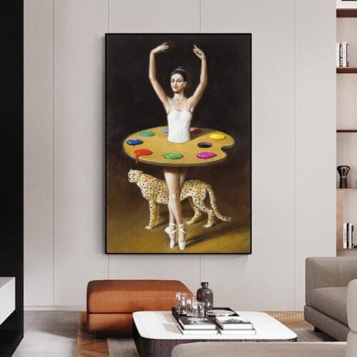 Creative Ballet Art Canvas Painting Colorful Cheetah Animal Posters and Prints Wall Pictures Modern Living Room Home Decoration