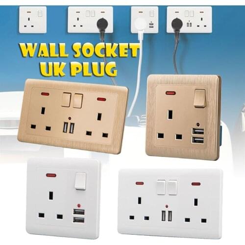 Uk Standard Usb Socket Embedded Panel 13a Dual Usb Port Ac 110-250v Uk Wall Power Socket Universal 1/2 Gang Electrical Equipment