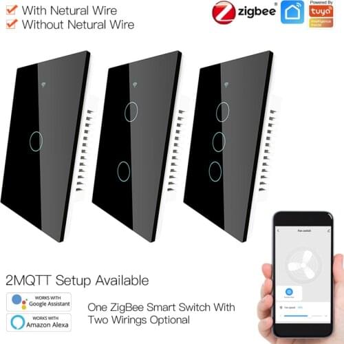 US tuya ZigBee Smart Light Switch With/Without Neutral Wire Two Wiring Methods AC100-240v Work With Alexa Google Home