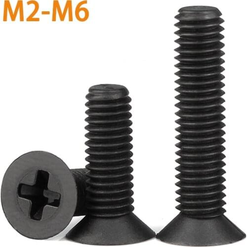 50/100PCS M2 M2.5 M3 M4 M 5M6 Black Nylon Countersunk Head Screws Plastic Phillips Flat Machine Screw Length 5-50mm
