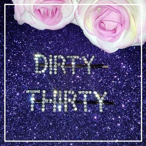 30 Years Birthday Gift Sparkling Crystal Hair Clips Blingbling Words "THIRTY&DIRTY" 2pcs/set Funny Hairslide/Bobby Pins