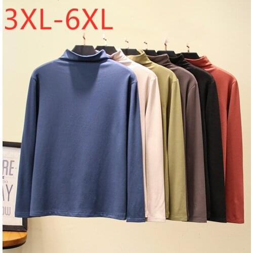 New Ladies Autumn Winter Plus Size Basic Tops For Women Large Long Sleeve Turtleneck Elastic Cashmere T-shirt 3XL 4XL 5XL 6XL