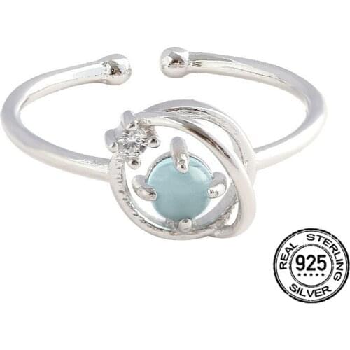 S925 Silver Blue Crystal Planet Open Rings For Women Adjustable Korea Fashion High Quality Hot Girlfriend Wedding Jewelry INEFFA