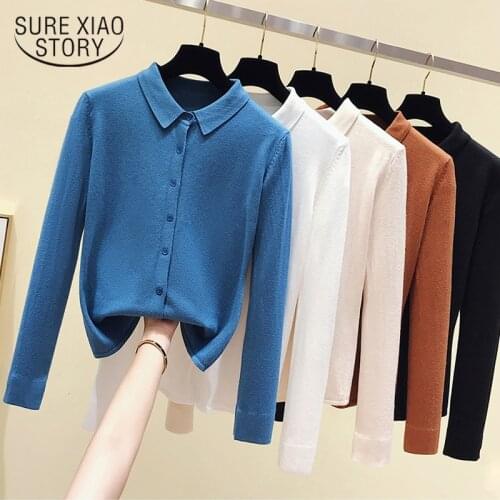 2021 Spring Sweater Collar Knitted Cardigan for Women Long Sleeve Loose Polo Women Bottoming Shirt Wool Sweater Women Knit Coat