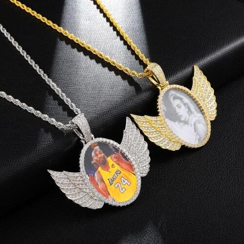 Gold Custom Made Photo With iced out wings Medallions Necklace & Pendant Tennis Chain Cubic Zircon Mens Hip hop Jewelry