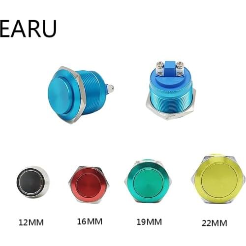 1pc Metal Push Button Switch Waterproof Oxidation Momentary 12mm/16mm/19mm/22mm Red Blue Black Green Golden Silver 1NO PC Power