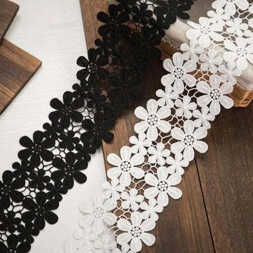1Yard Black Lace Trim Flowers Embroidery Ribbon Wedding Dress Sewing Lace Trimming Fabric Accessories Lace Fabric