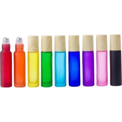 10ml frosted colorful glass bottle steel roll ball wooden shape lideye cream/perfume/essential oil,deodorant skin care packing