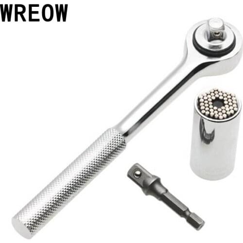 3PCS Multi Universal Grip Ratchet Socket Wrench Power Drill Adapter Screwdriver Hand Repair Kit Car Tools Set 7mm -19mm