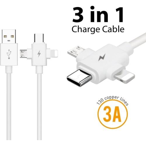 3 in 1 USB Fast Charging Cable For Mobile Phone Micro USB Type C Cable For iPhone 12 pro max Lightning Cable Phone Charger Cord