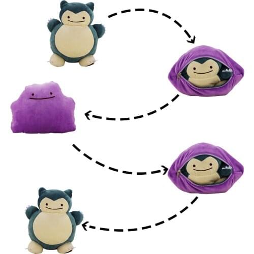 32CM Changeable Two Style in One Snorlax Plush Toy 2 in 1 Ditto Metamon Snorlax Inside Out Double zipper JAPAN Plush Doll