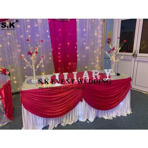 80cm x 3m Long White Ice Silk Table Skirt Table Cloth Skirting With Color Swag Drape For Wedding Event Banquet Decoration