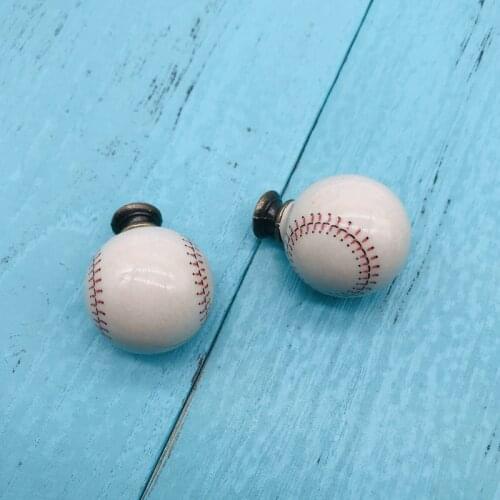 8x Dia 32mm Cute American Football Style Ceramic Knobs Nursery Pull Kitchen Drawer Single Hole Knob With Screws