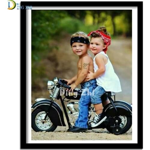 Full Square Round Drill Diamond Embroidery Motorcycle Boy Girl 5D Diamond Painting Cross Stitch Innocence Mosaic Home Decoration