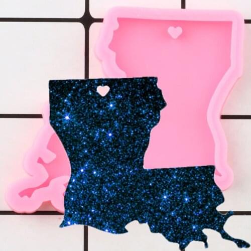 Shiny Louisiana US Map Silicone Mold Pendant Clay Resin Mould Epoxy Resin Jewelry Making Keychain Molds Handmade Charms Moulds