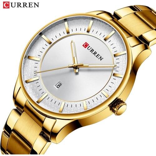 CURREN 2019 NEW Men Watch Luxury Golden Stainless Steel Strap Quartz Watch Casual Waterproof Male Clock Relogio Masculino