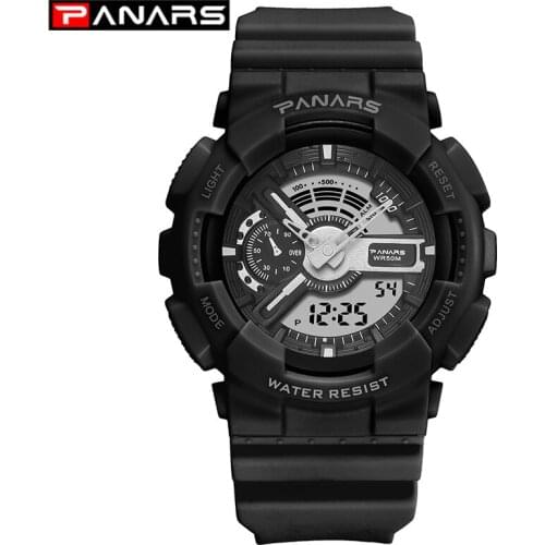 PANARS Sports Watches Men Digital Wristwatches Style Shock Big Dial Military Alarm Resistant 50M Waterproof LED Back Light Clock