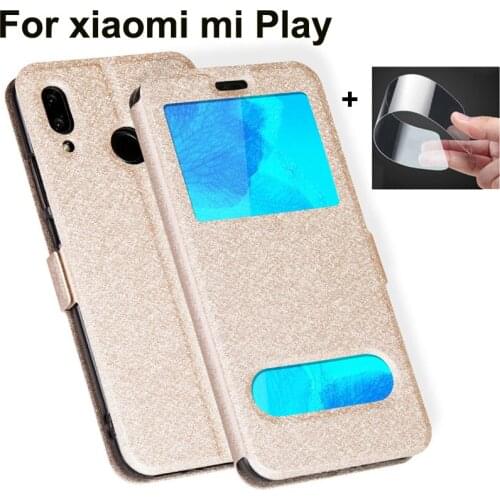Open window cases For xiaomi mi Play Case Cover PU Leather Flip Cover For xiaomi Play shell Cover For xiaomi miPlay skin 5.84"