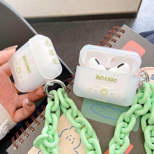 Cute Avocado Peach Case with Lanyard Chain For AirPods 1 2 Cute Pink Matte Cover Earphone Case For Airpods Pro AirPod Keychain