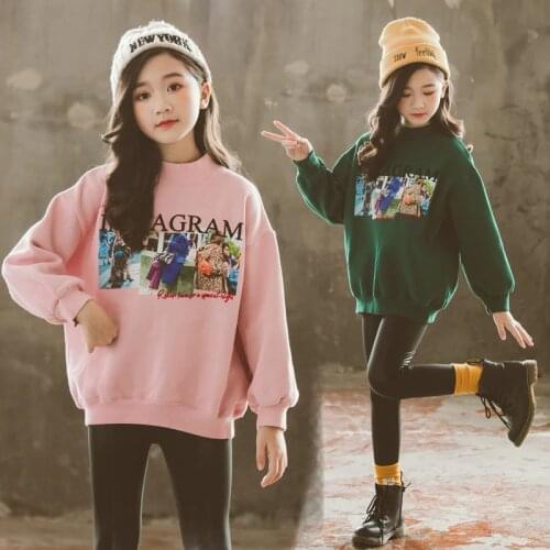 Kids Girls Thicken Sweatshirt 10 12 years Fashion Print Long Sleeve Tops Spring Autumn Teenage Girls Clothes