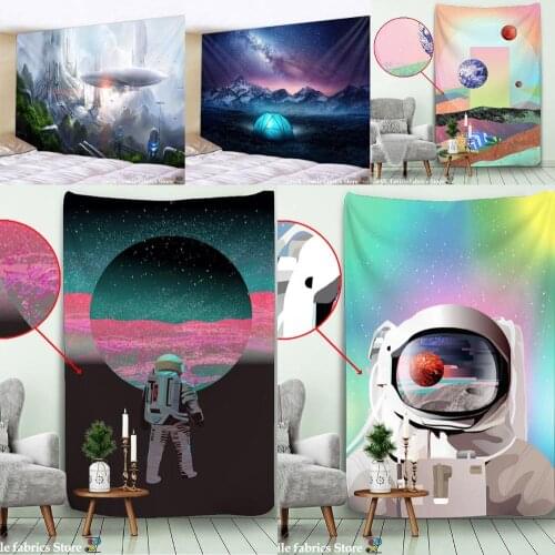 Astronaut Print Tapestry Home Decor Science Fiction Paisley Wall Hanging Yoga Mat Sleeping Pad Travel Tapestry Large Planet Mats