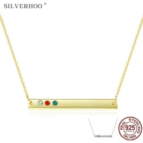SILVERHOO S925 Sterling Silver Long Strip Pendant Women Necklace Simple Light Luxury Austria Crystal Chains Fine Jewelry 2020