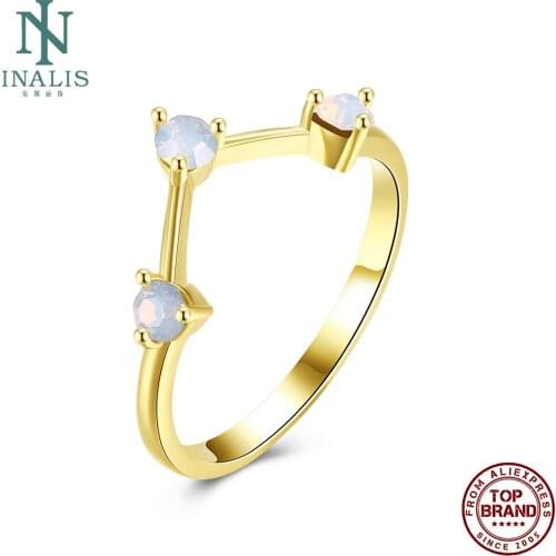 INALIS Geometric Romantic Rings For Women Round Opal Ring Imitation Gold Plated Party Female Fashion Jewelry Free Shipping