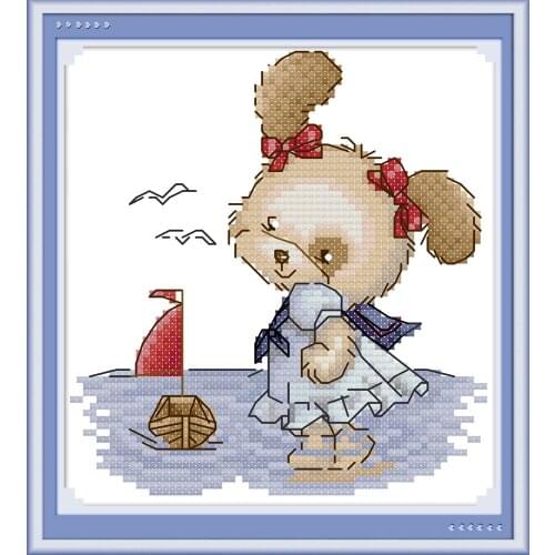Joy Sunday Little Bear Chinese Cross Stitch Kits Ecological Cotton Clear Stamped Printed 14CT 11CT DIY Decorations Gift For Home