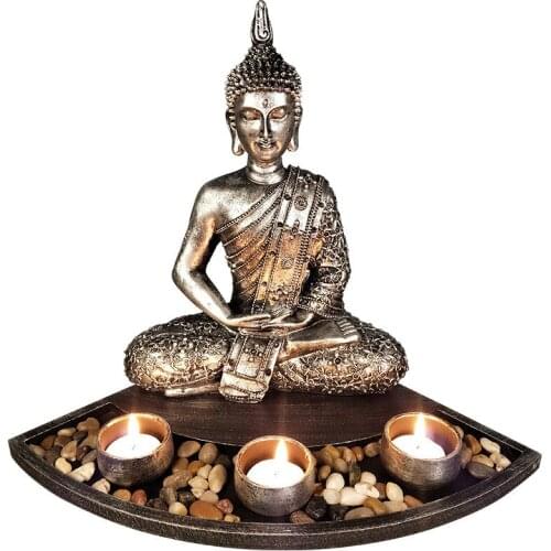 1 set Resin Buddha Tealight Holder Zen Figurines Room Decoration Home Decor Budas Candle Holder Garden Sculpture
