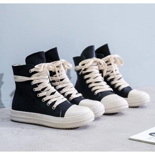 High-top shoes men and women couples thick-soled canvas shoes plus velvet casual sneakers women off white shoes womens shoes